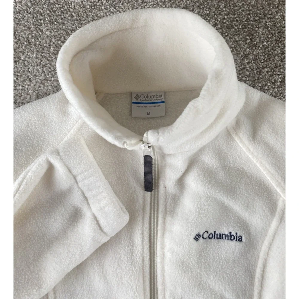 Columbia Womens M White Fleece Sherpa Jacket Polyester Warm Winter School Preppy